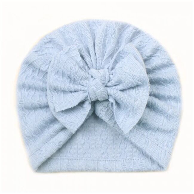 Caciulita bleu tip turban cu model din tesatura si funda aplicata amx-22032-5