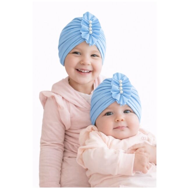 Caciulita bleu tip turban cu perlute aplicate in fata mbmz046-3-ct7