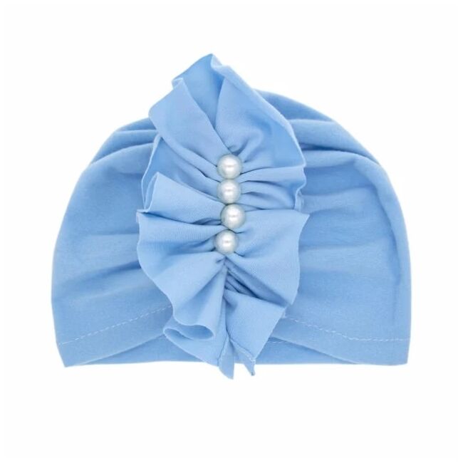 Caciulita bleu tip turban cu perlute aplicate in fata mbmz046-3-ct7