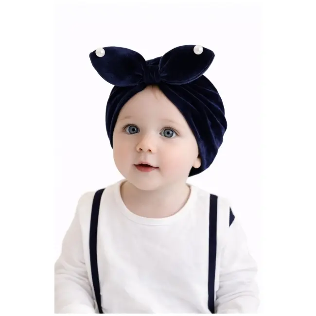 Caciulita bleumarin tip turban din catifea cu perlute mdx-19088-3