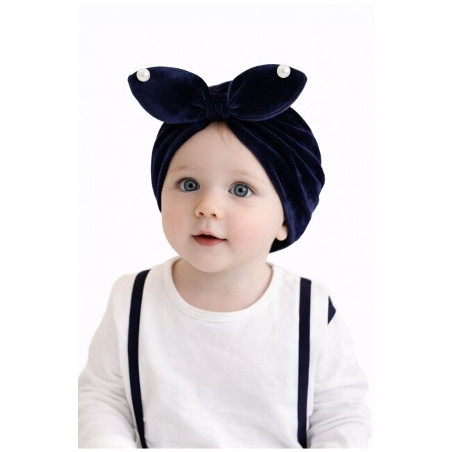 Caciulita bleumarin tip turban din catifea cu perlute mdx-19088-3