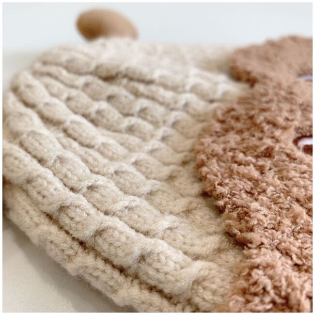 Caciulita crem cu maro pentru bebelusi - animalut dragalas liht2023-52-2-ca4