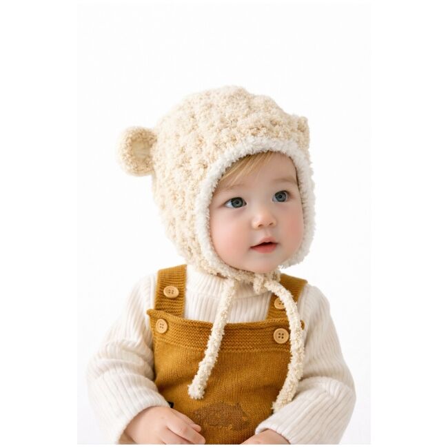 Caciulita crem pentru bebelusi cu urechiuse - happy mdht2023-21-4-ca5