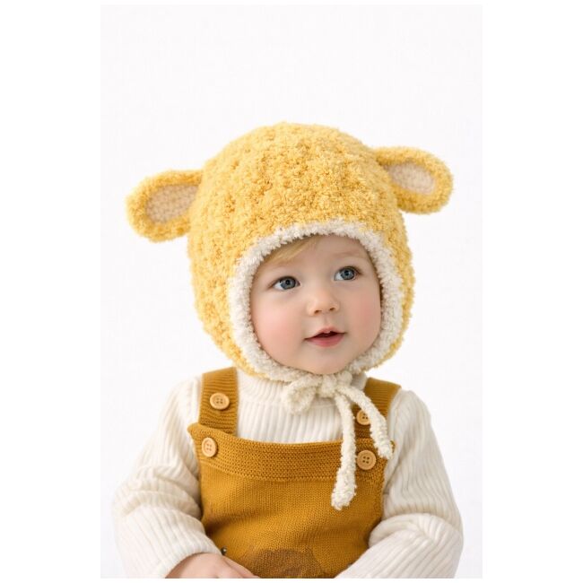 Caciulita galben mustar pentru bebelusi cu urechiuse - happy mdht2023-21-2-ca5