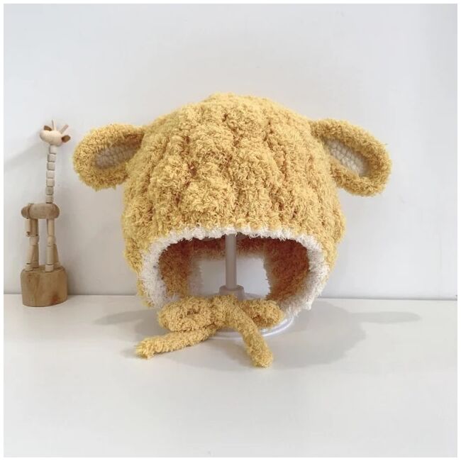 Caciulita galben mustar pentru bebelusi cu urechiuse - happy mdht2023-21-2-ca5