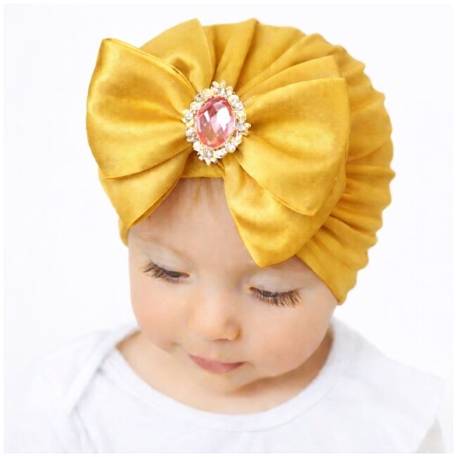 Caciulita galben mustar tip turban cu funda din satin aplicata - queen mbmz047-2-ct3