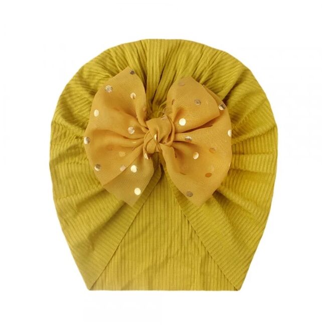 Caciulita galbena tip turban cu fundita din tulle aplicata mbx-21005-4-cd