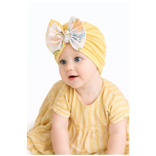 Caciulita galbena tip turban cu fundita inflorata mdx-21029-1-ct11