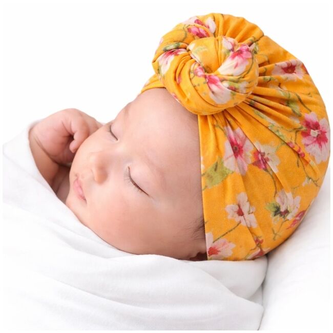 Caciulita galbena tip turban cu imprimeu viu colorat mbx-20151-2