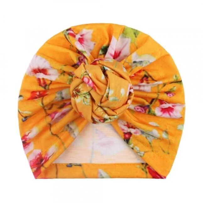 Caciulita galbena tip turban cu imprimeu viu colorat mbx-20151-2