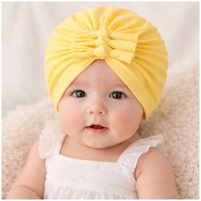 Caciulita galbena tip turban cu trei fundite mbx-21021-3