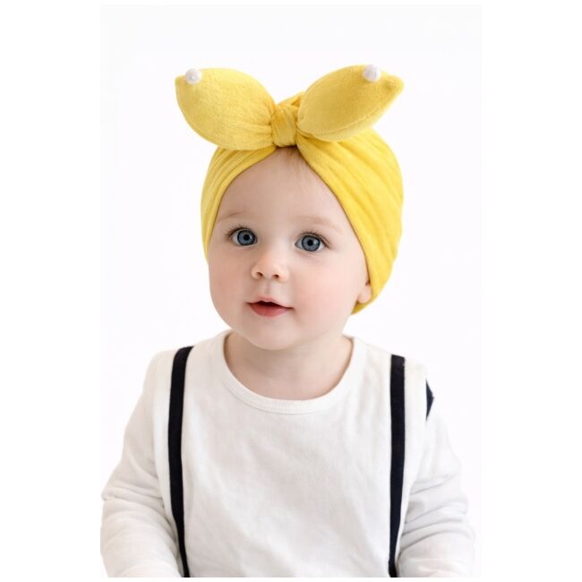 Caciulita galbena tip turban din catifea cu perlute mdx-19088-1