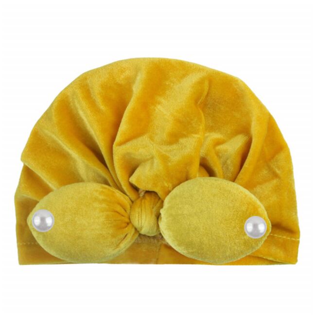 Caciulita galbena tip turban din catifea cu perlute mdx-19088-1