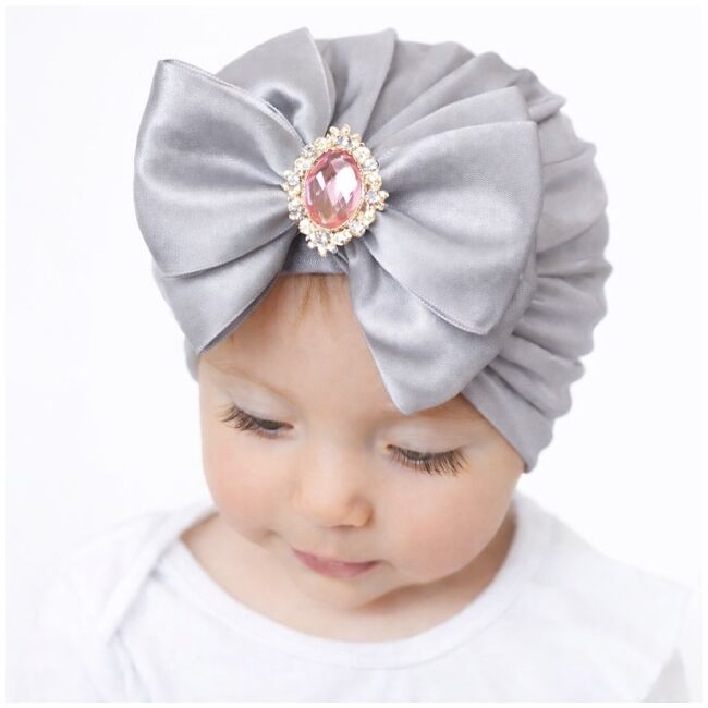 Caciulita gri tip turban cu funda din satin aplicata - queen mbmz047-1-ct3