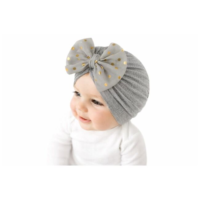 Caciulita gri tip turban cu fundita din tulle aplicata mbx-21005-3-cd