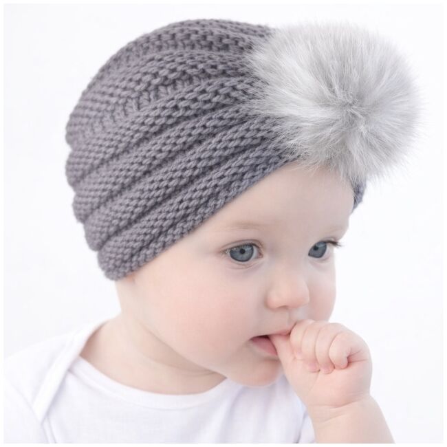 Caciulita gri tip turban cu pufulet mbx-18138-2-sa1