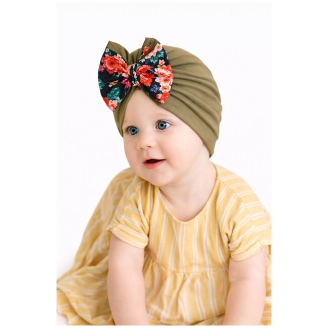 Caciulita kaki tip turban cu fundita inflorata mdx-21029-3-ct11