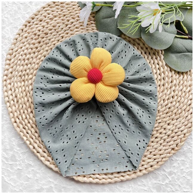 Caciulita kaky tip turban cu model ajurat si floare aplicata mdj0034-1-cd