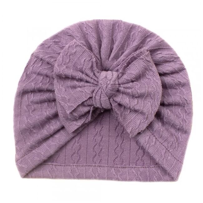 Caciulita mov tip turban cu model din tesatura si funda aplicata amx-22032-4