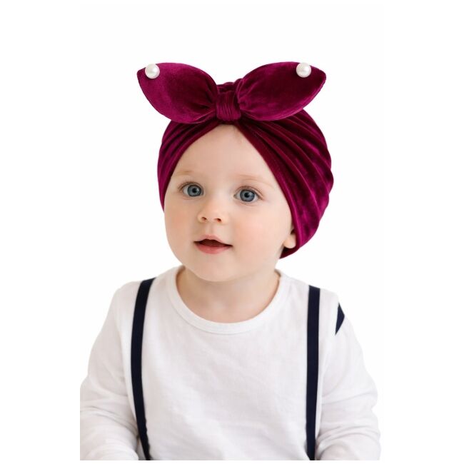 Caciulita mov tip turban din catifea cu perlute mdx-19088-4