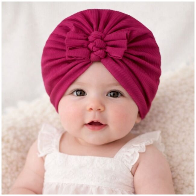 Caciulita roz ciclamen tip turban cu trei fundite mbx-21021-5