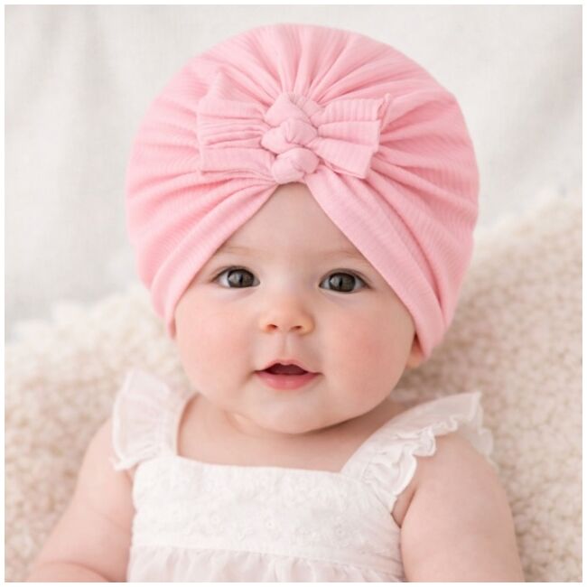 Caciulita roz tip turban cu trei fundite mbx-21021-2