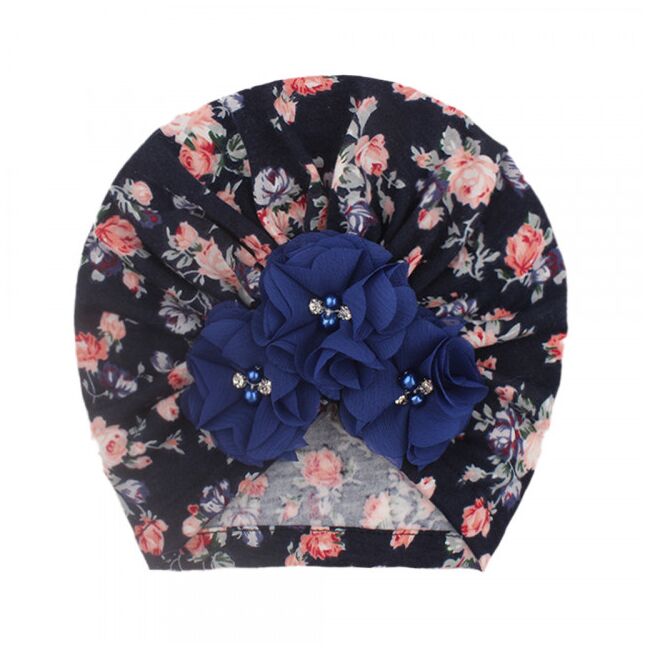 Caciulita tip turban cu floricele bleumarin aplicate  mdx-19062-1-c3