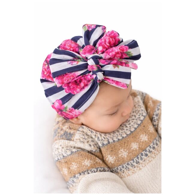 Caciulita tip turban inflorata cu fundite in fata mbx-20021-1-ct2