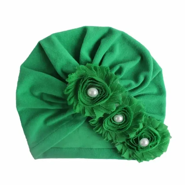 Caciulita verde tip turban cu floricele cu perlute mdx-19057-3-ct4