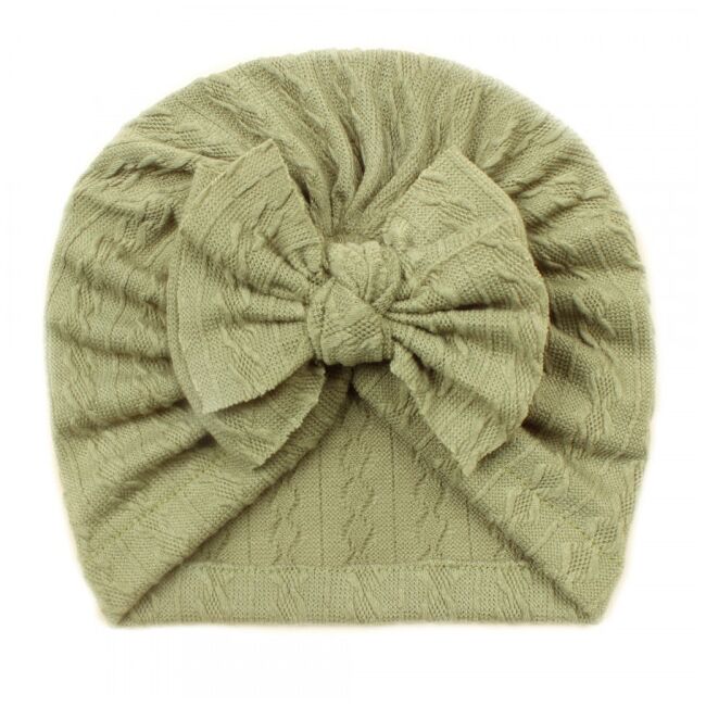 Caciulita verde tip turban cu model din tesatura si funda aplicata amx-22032-1