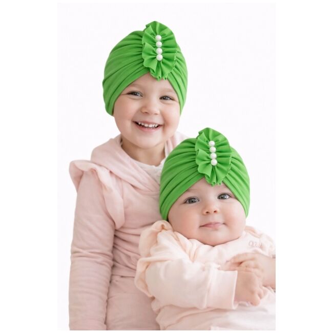 Caciulita verde tip turban cu perlute aplicate in fata mbmz046-2-ct7