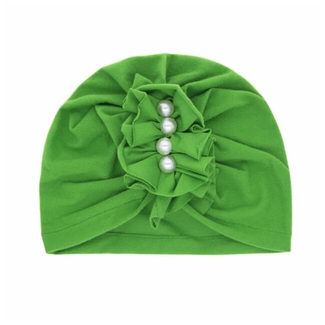 Caciulita verde tip turban cu perlute aplicate in fata mbmz046-2-ct7
