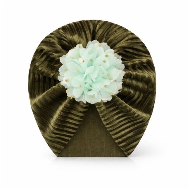 Caciulita verde tip turban din catifea cu floare aplicata mdx-20153-3