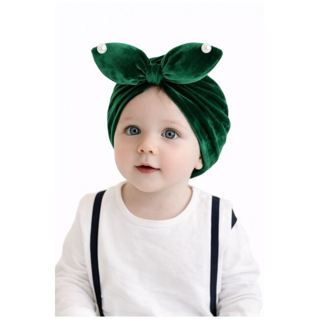 Caciulita verde tip turban din catifea cu perlute mdx-19088-2