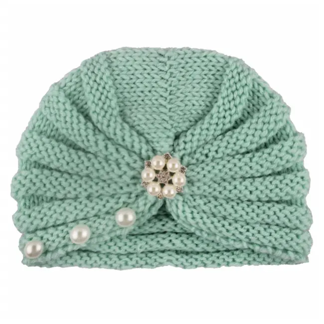 Caciulita vernil crosetata tip turban cu perlute si strasuri mdx-19064-1-sa1