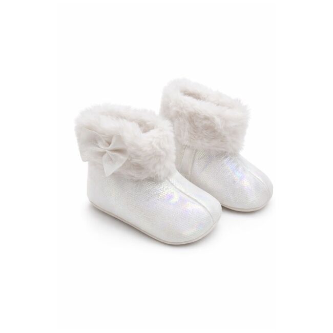 Cizmulite bebelusi albe cu blanita, interior calduros, talpa moale trpb0002