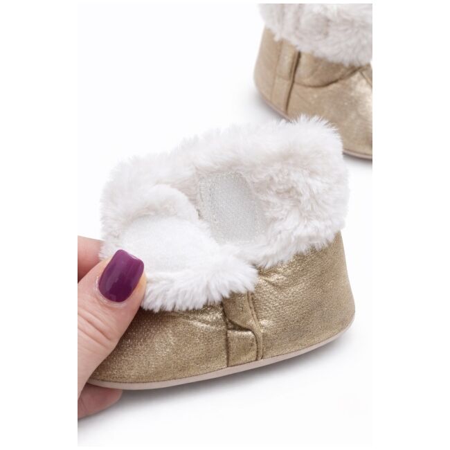 Cizmulite bebelusi aurii cu blanita, interior calduros, talpa moale trpb0003