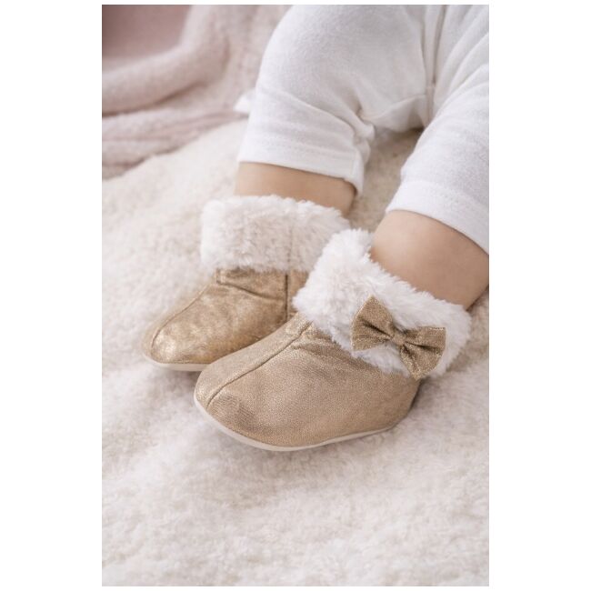 Cizmulite bebelusi aurii cu blanita, interior calduros, talpa moale trpb0003