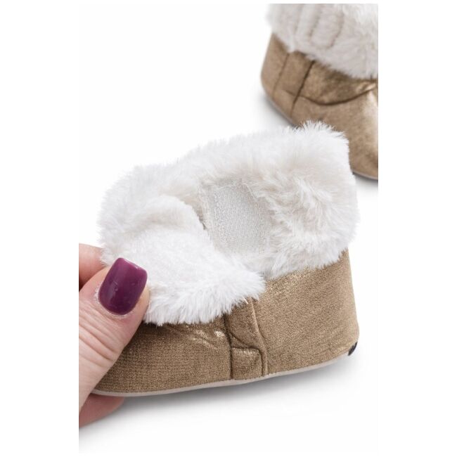 Cizmulite bebelusi maro sidefat cu blanita, interior calduros, talpa moale trpb0004