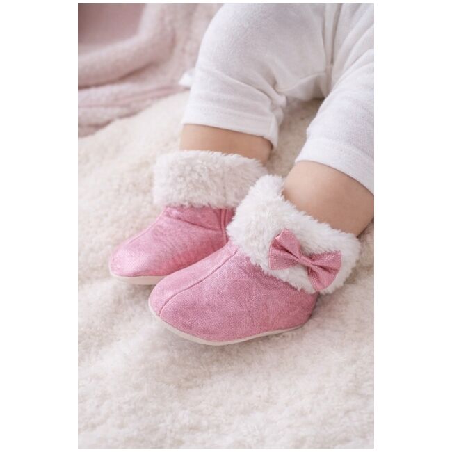 Cizmulite bebelusi roz cu blanita, interior calduros, talpa moale trpb0001