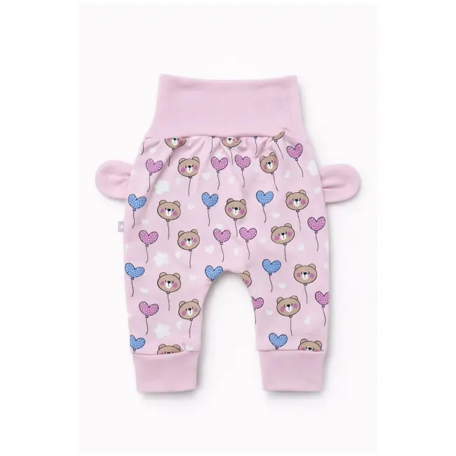 Pantaloni bebe roz cu ursuleti si inimioare - bumbac trpb0035