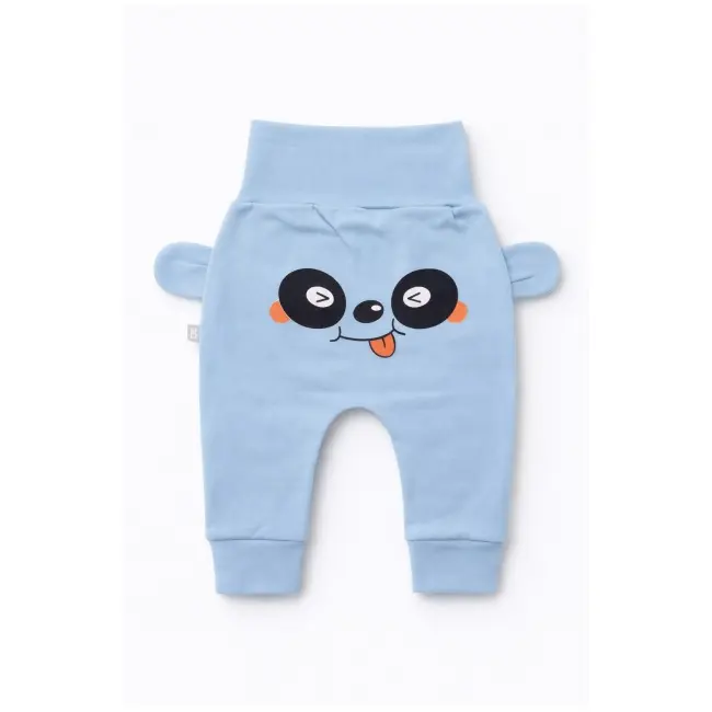 Pantaloni bleu bebe cu imprimeu vesel si urechi aplicate &ndash; model confortabil din bumbac trpb0033