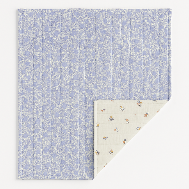 Paturica Bebelus Handmade Matlasata Din Muselina Premium Cu Fata Dubla ,   Zomea Ecru Blue, 135x100 Cm Pjb106681