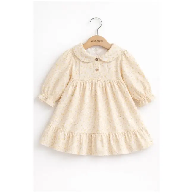 Rochita pentru bebelusi cu imprimeu floral delicat si guler rotund, crem tram0015