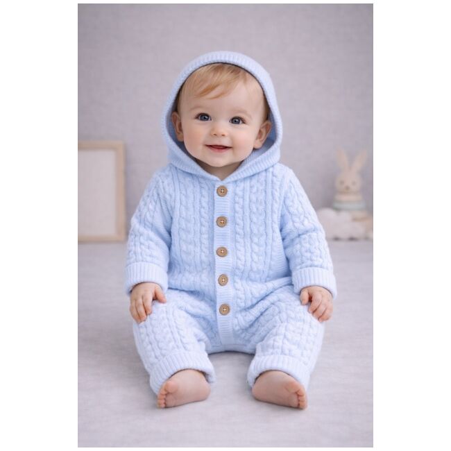 Salopeta bebelusi tricotata bleu cu gluga – calduroasa si moale tram0002