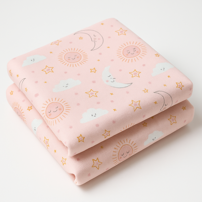 Set 2 Scutece Finet 100% Bumbac Pentru Bebelusi ,   70a 80 Cm ,   Happy Skies Rose   Moon  Stars Pjb09815.005