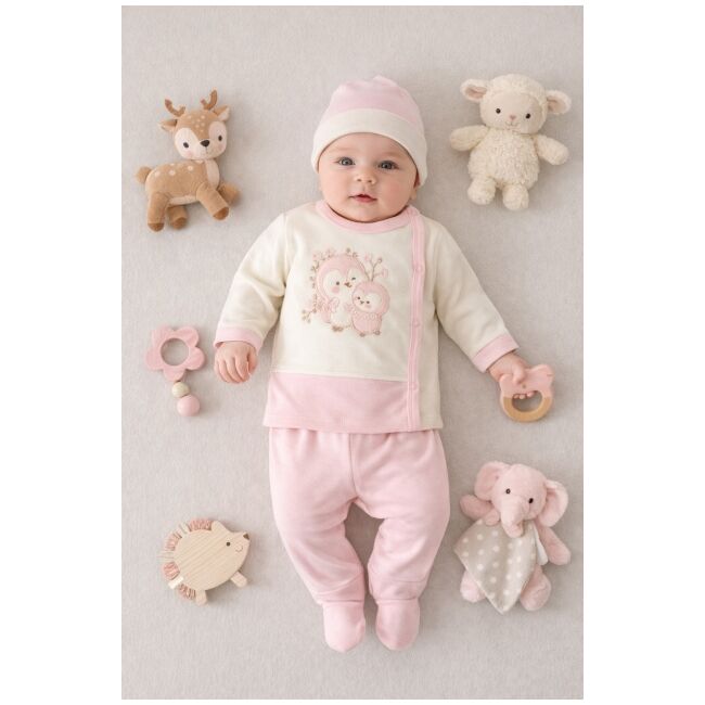Set 3 piese babycan pentru nou-născut 0-3 luni – body, pantaloni și căciuliță bp9361