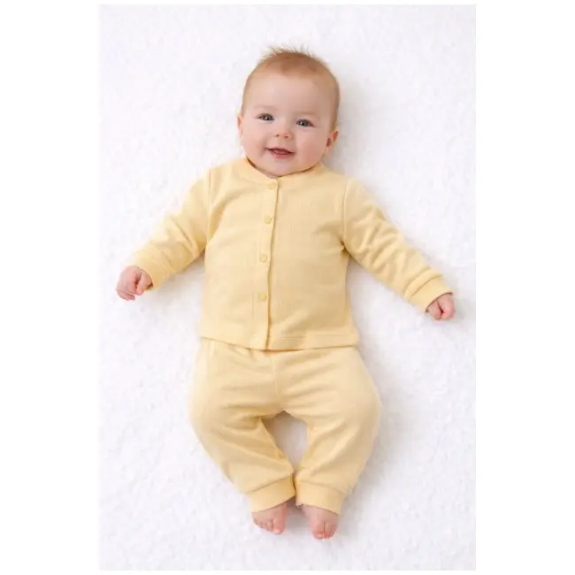 Set bebelusi 2 piese bumbac rib &ndash; bluza cu capse si pantaloni, culoare galben tram0006-cp1