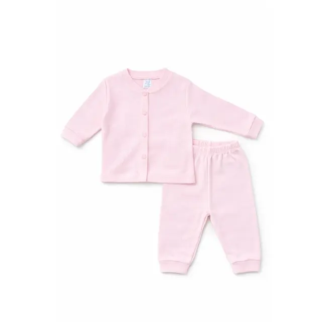 Set bebelusi 2 piese bumbac rib &ndash; bluza cu capse si pantaloni, culoare roz tram0005-cp1