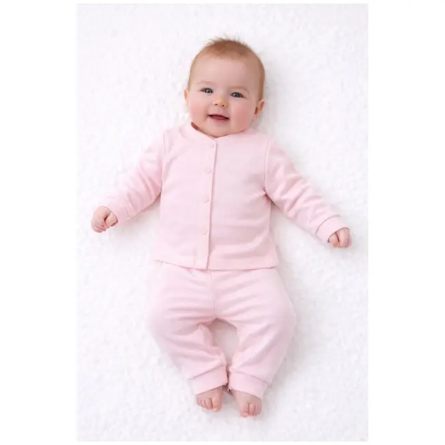 Set bebelusi 2 piese bumbac rib &ndash; bluza cu capse si pantaloni, culoare roz tram0005-cp1